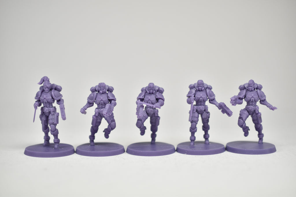 Female Space Warrior squad (10 models). 3D printed minis.