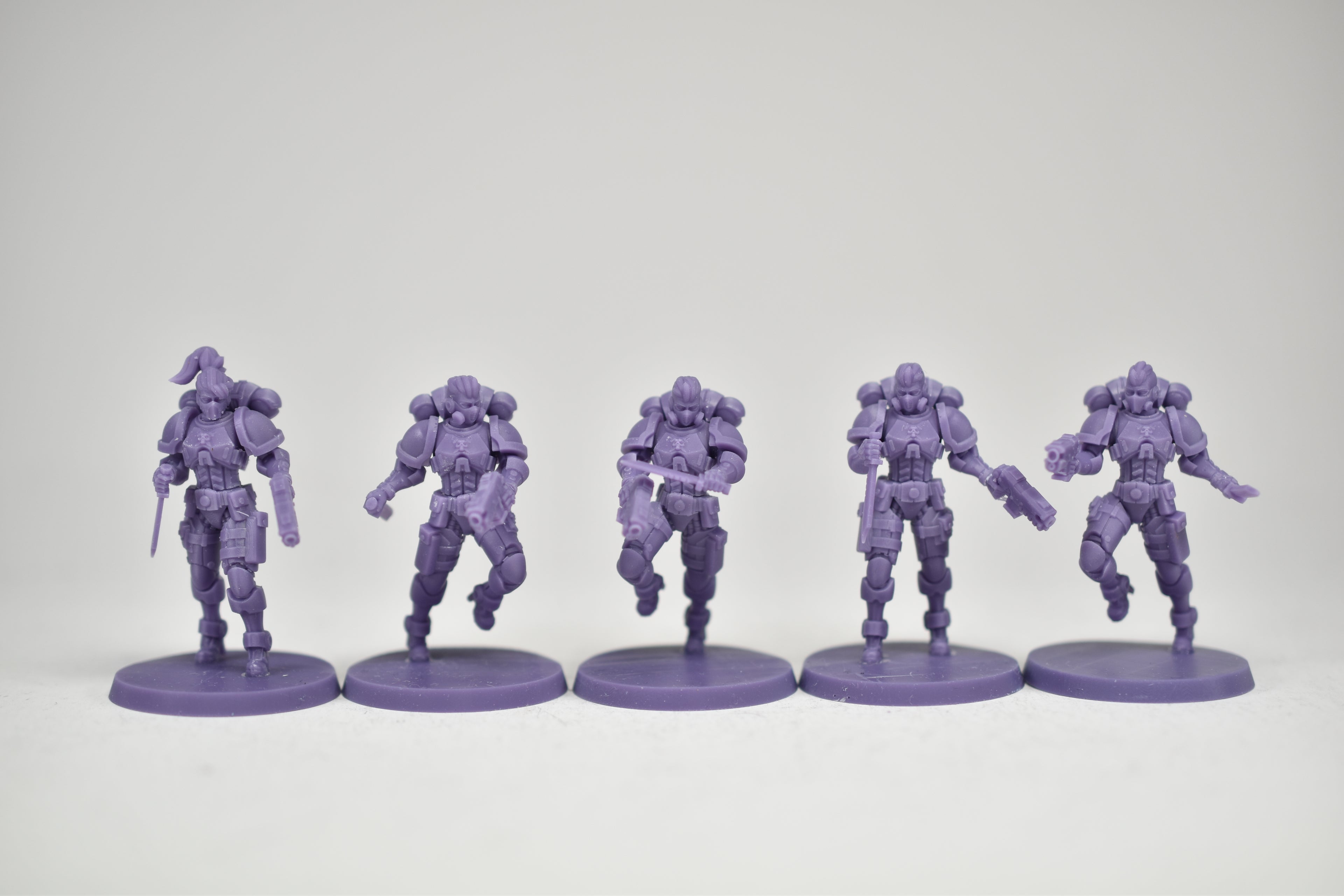 Female Space Warrior squad (10 models). 3D printed minis.