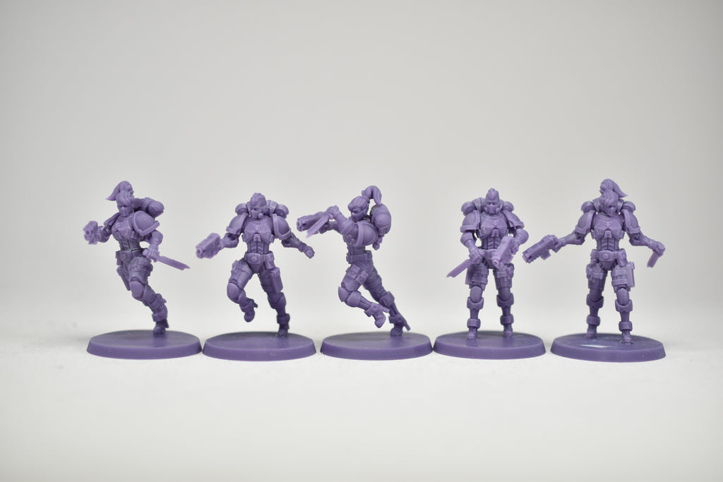 Female Space Warrior squad (10 models). 3D printed minis.
