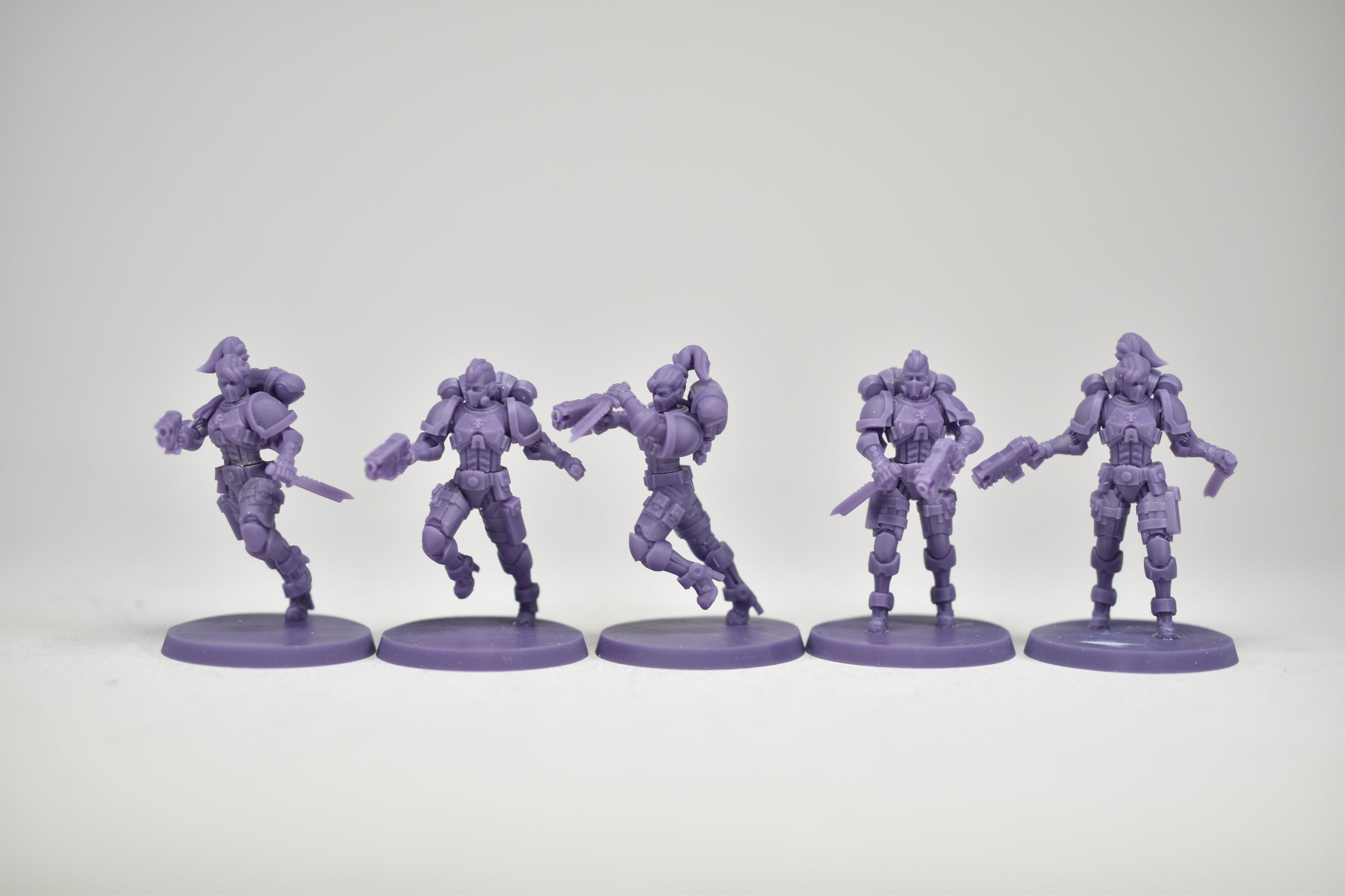Female Space Warrior squad (10 models). 3D printed minis.