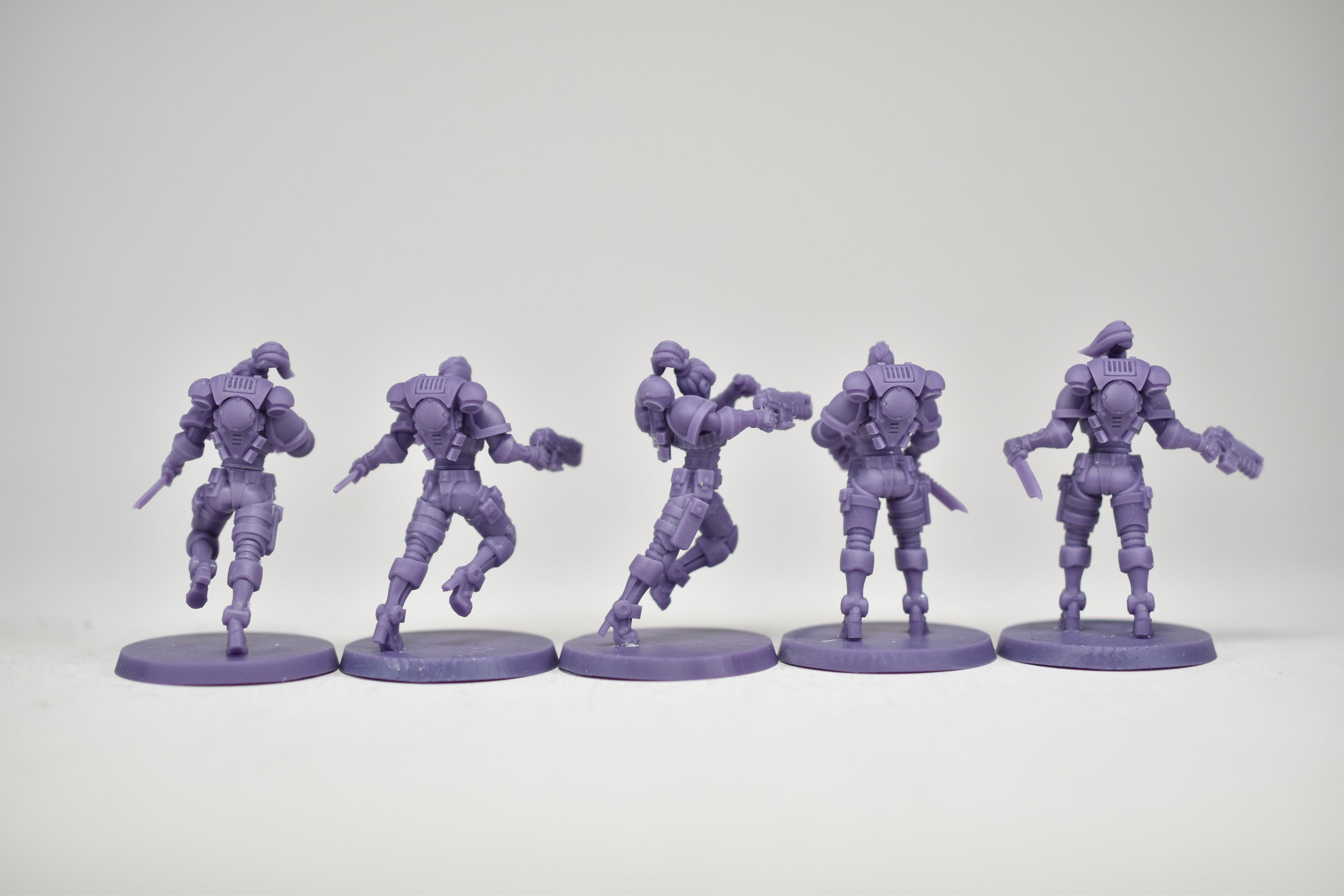 Female Space Warrior squad (10 models). 3D printed minis.