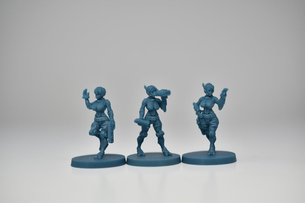 Greater Good Battle Suit Pilots. 3D printed minis.