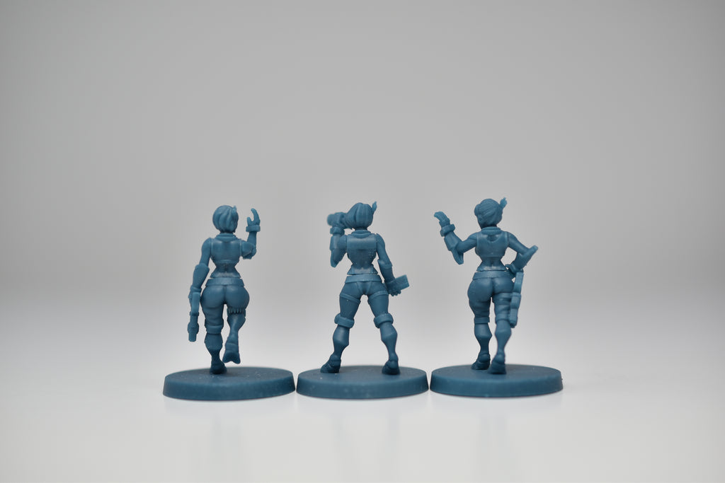 Greater Good Battle Suit Pilots. 3D printed minis.