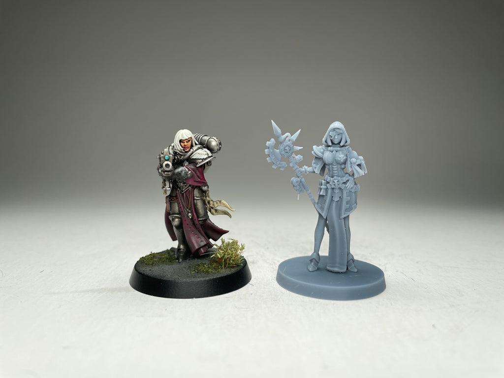 Space Nuns Tech Priestess (short cloak). 3D printed mini.