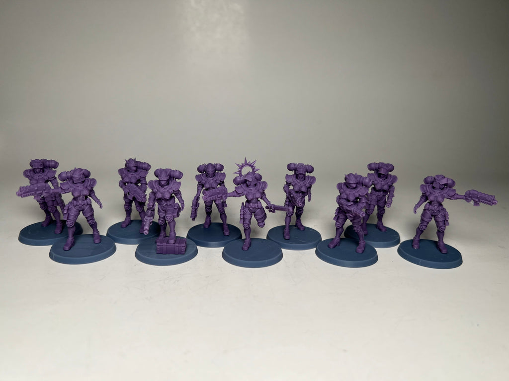 Space Nuns Battle Nuns squad (10 models). 3D printed minis.