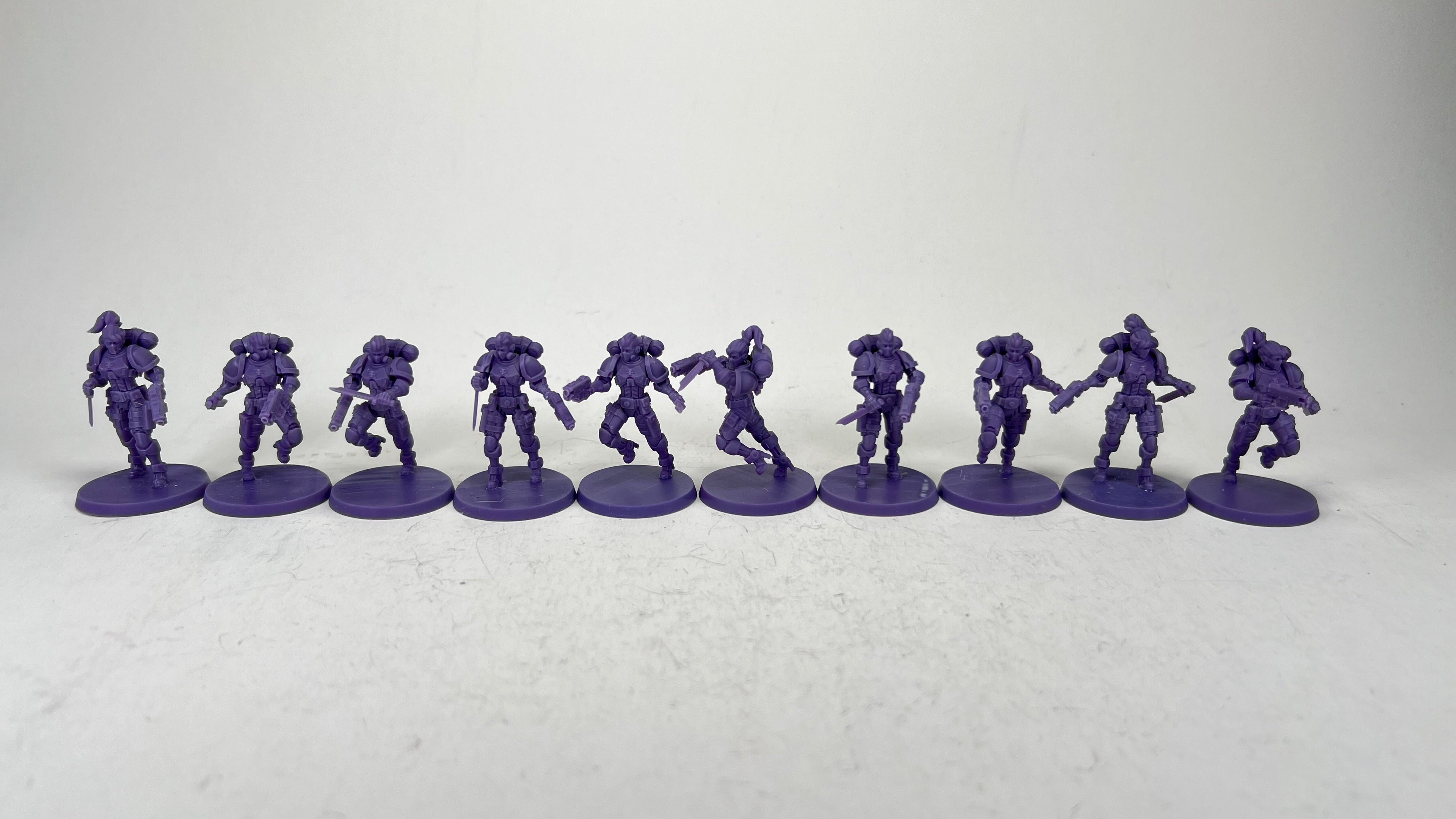 Female Space Warrior squad (10 models). 3D printed minis.