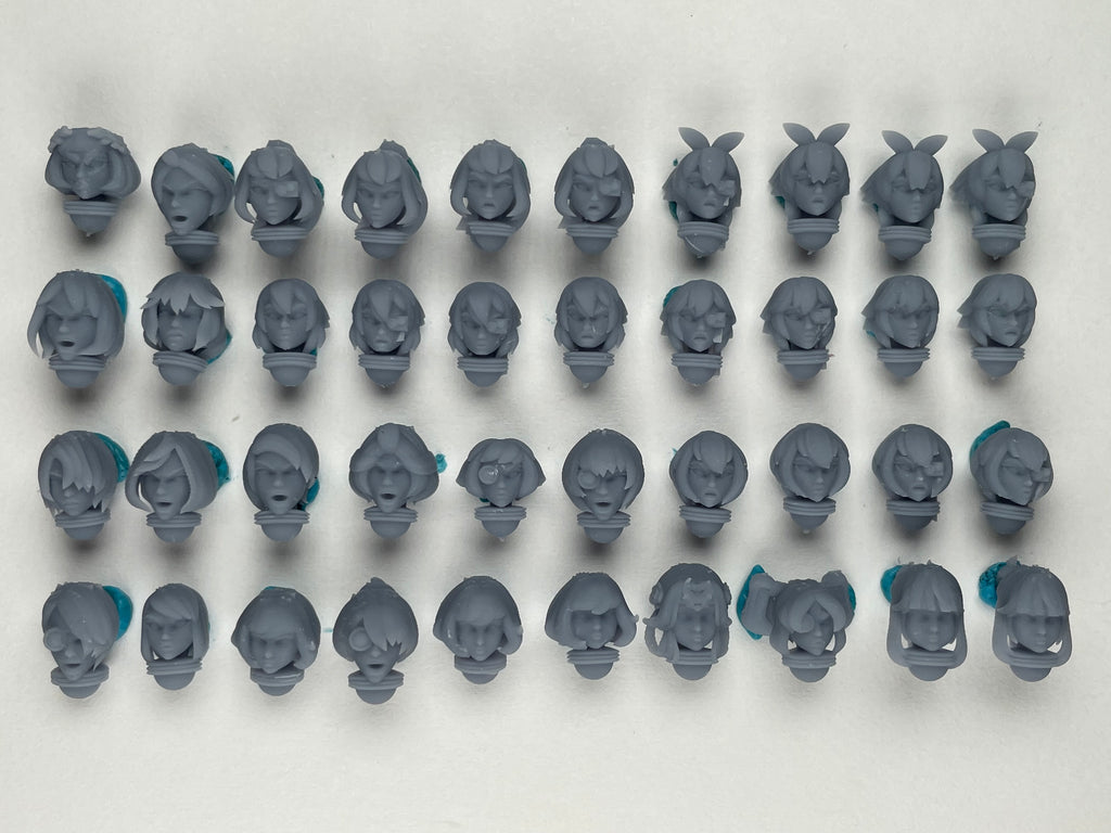 Sci-Fi Space Nuns female head pack 1, Bob Cuts. 3D printed conversion bits.