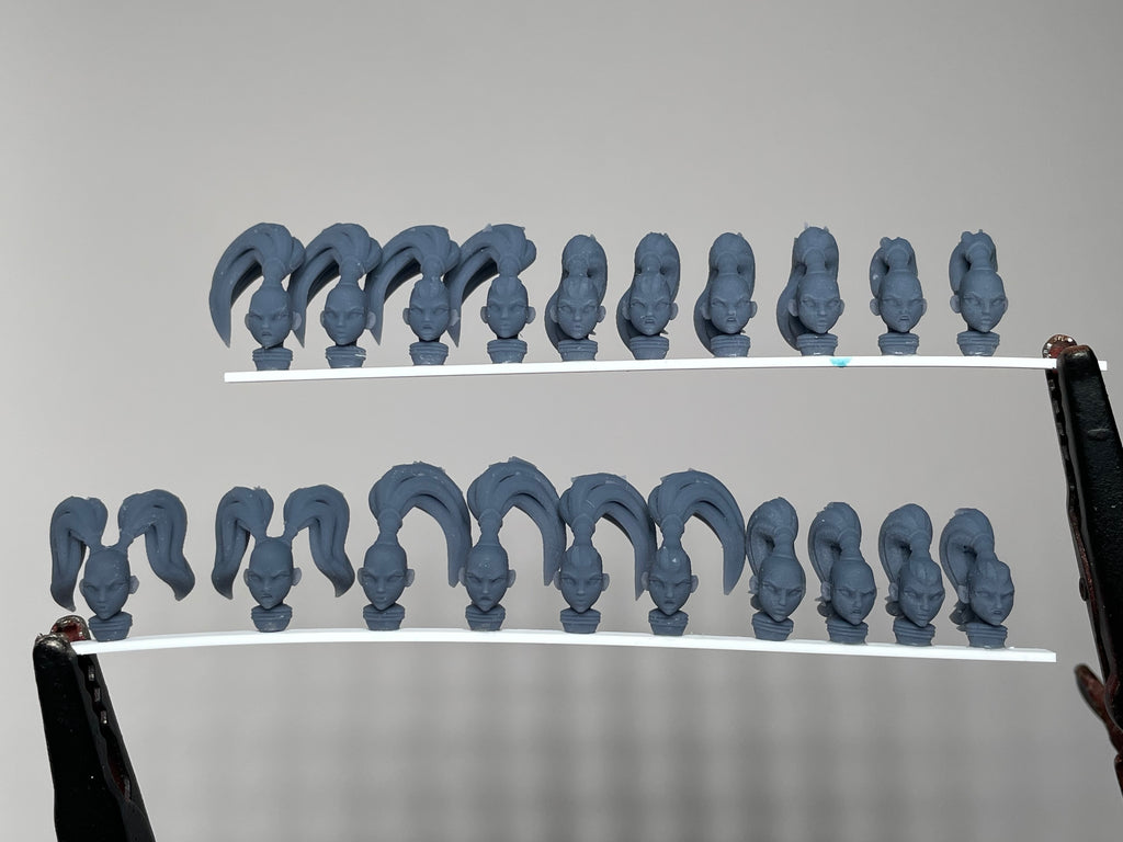 Sci-Fi Space Nuns female head pack 2, Top Knot Ponytails. 3D printed conversion bits.