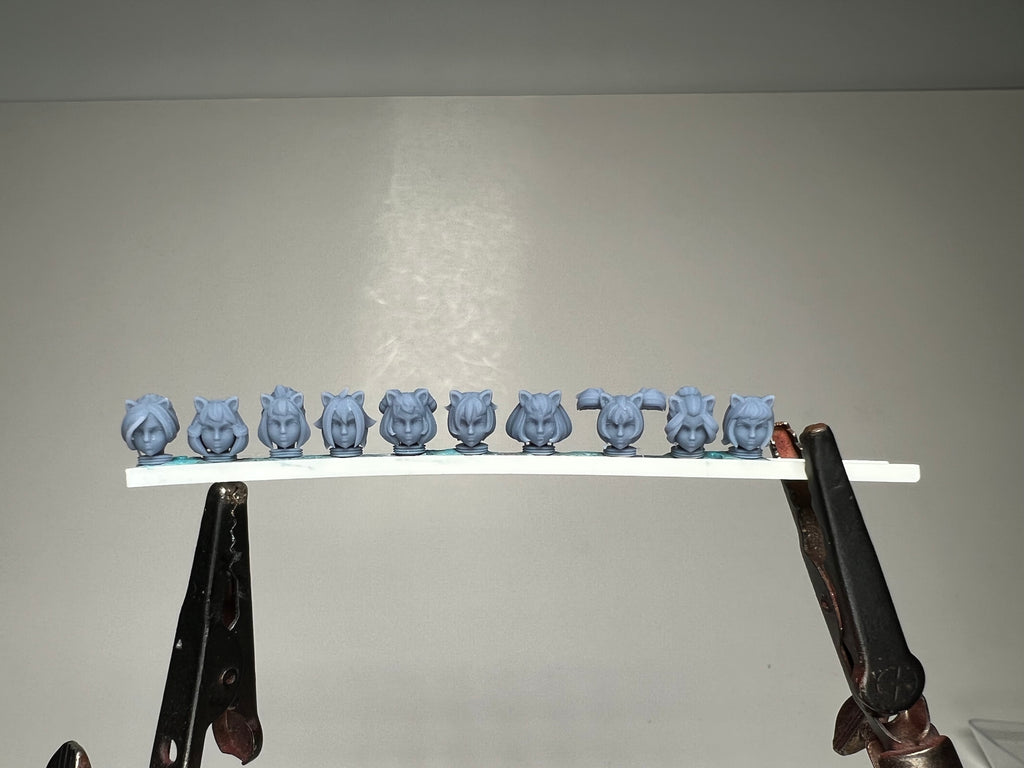 Sci-Fi Space Neko Nuns female head pack 1, Bob Cuts. 3D printed conversion bits.