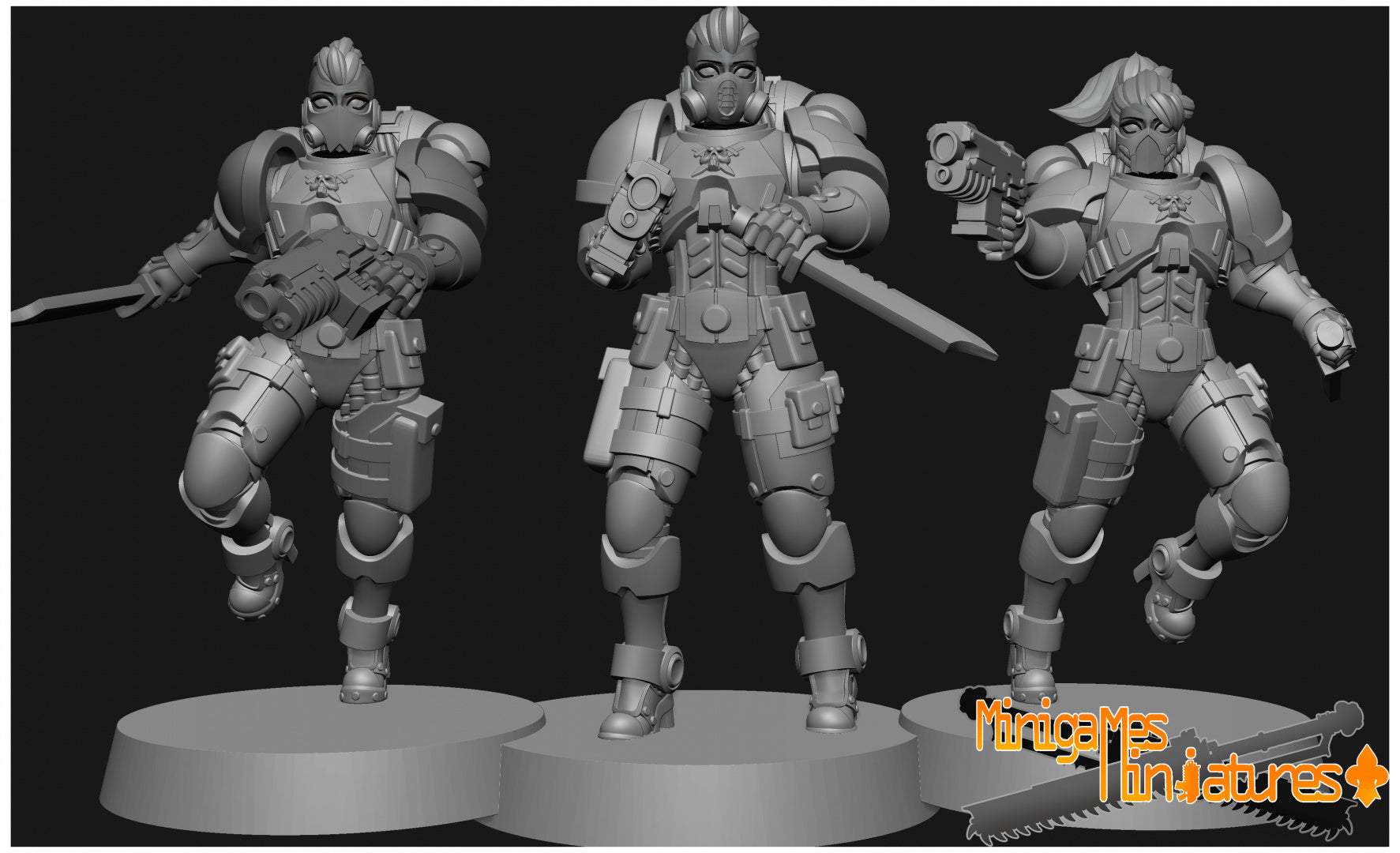 Female Space Warrior squad (10 models). 3D printed minis.