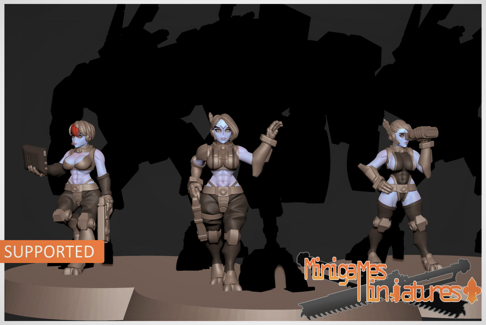 Greater Good Battle Suit Pilots. 3D printed minis.